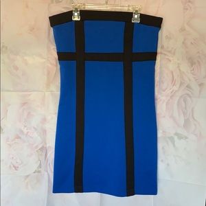 Blue & Black Strapless Mini Dress